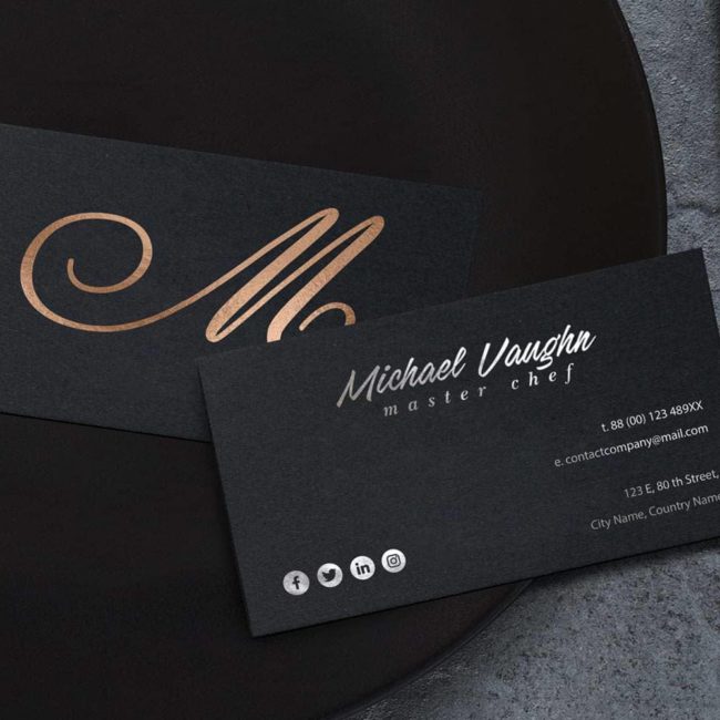 Business card with bronze details.
